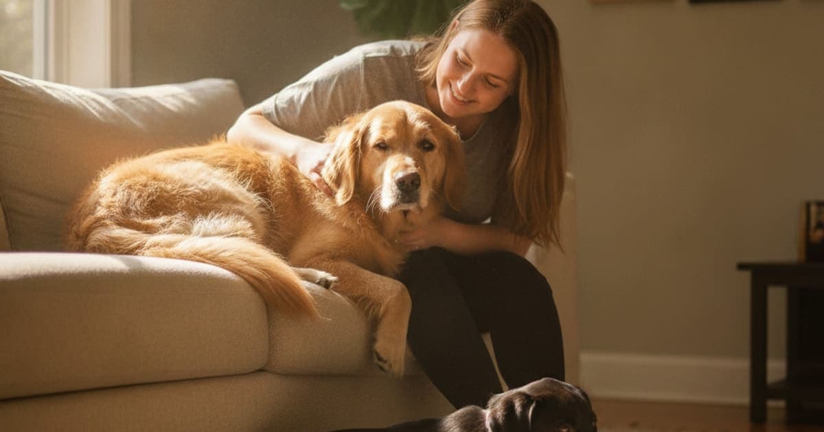 A dog being cared for at home, illustrating tb-500 and lethargy in dogs
