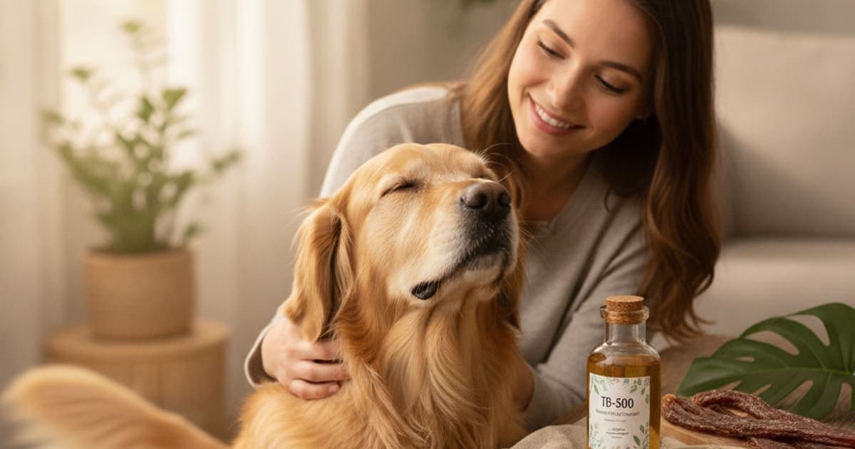 A dog being cared for at home, illustrating tb-500 long term safety for dogs: what owners should know