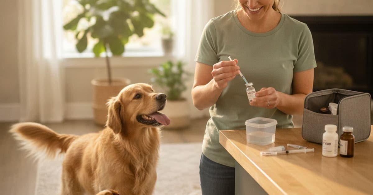 A dog being cared for at home, illustrating tb-500 storage after mixing for dogs
