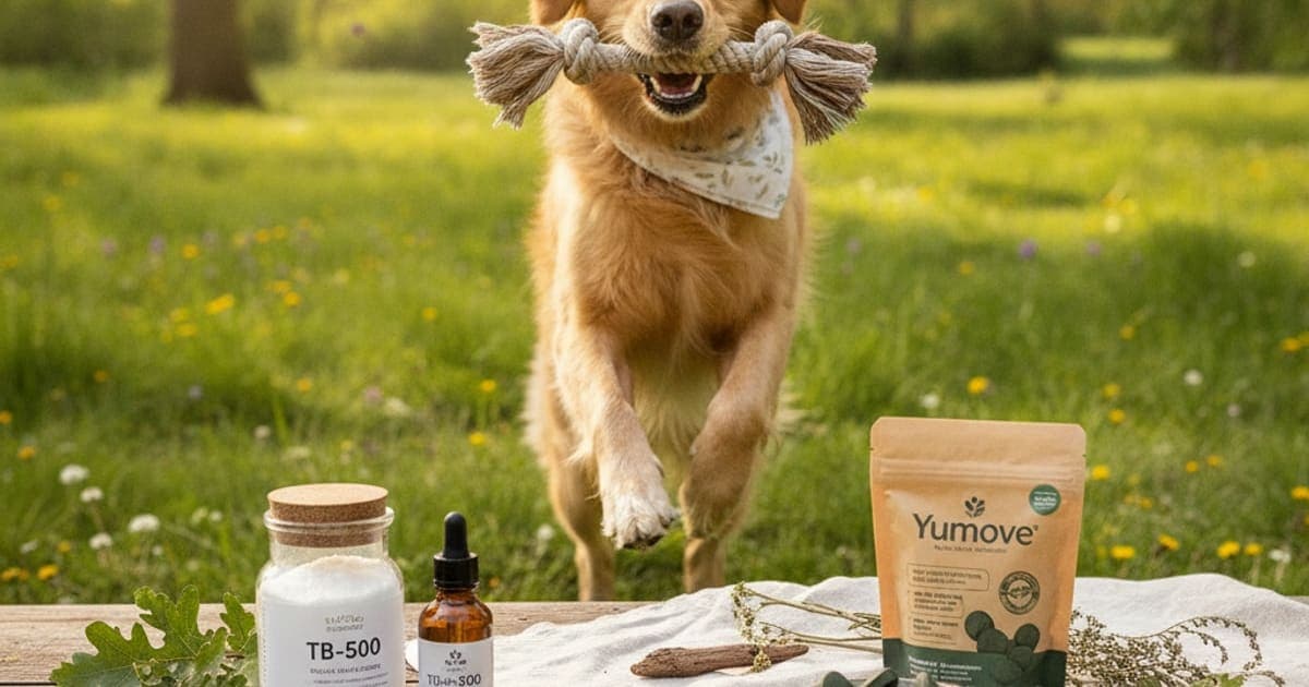 A dog being cared for at home, illustrating tb-500 vs yumove: which works better for dogs