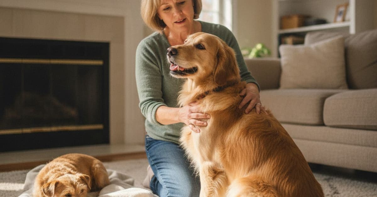 A dog being cared for at home, illustrating tb-500: what to do if your dog reacts