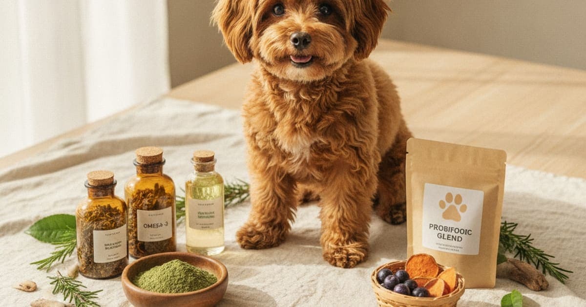 A dog being cared for at home, illustrating wolverine stack cost for a small dog (2026 pricing)