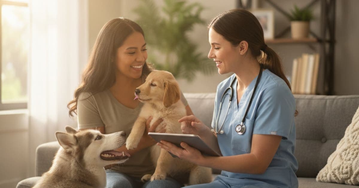A dog being cared for at home, illustrating the wolverine stack dosage chart for dogs, explained
