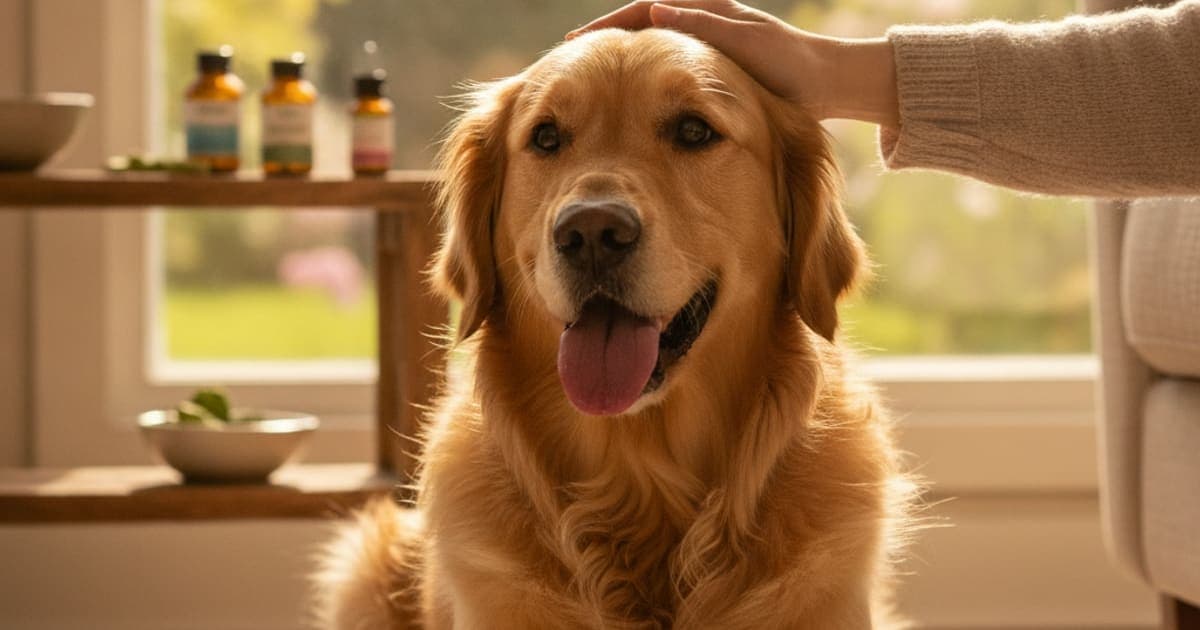 A dog being cared for at home, illustrating wolverine stack for colitis in dogs: what to know