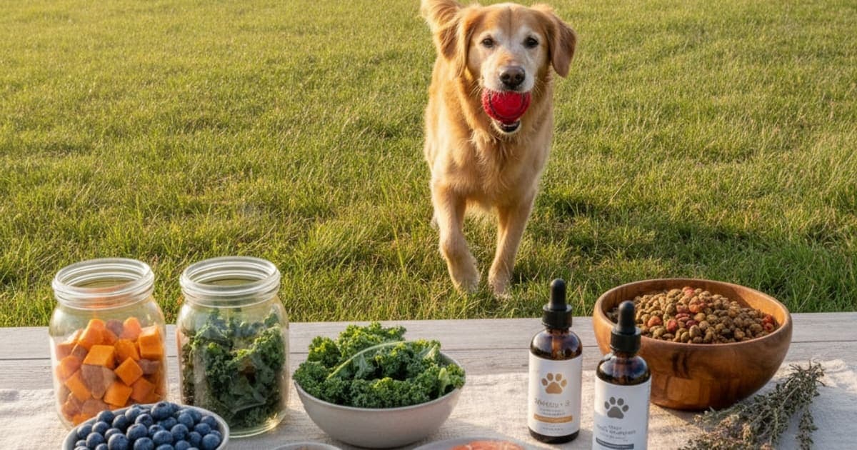 A dog being cared for at home, illustrating the wolverine stack for dogs over 7: what it is