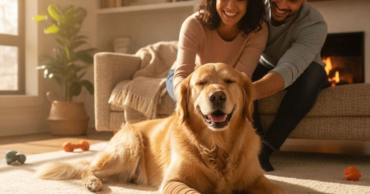A dog being cared for at home, illustrating wolverine stack for hygroma in dogs: does it work