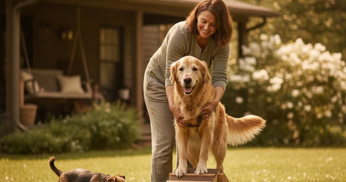 A dog being cared for at home, illustrating wolverine stack for muscle atrophy in dogs: does it work