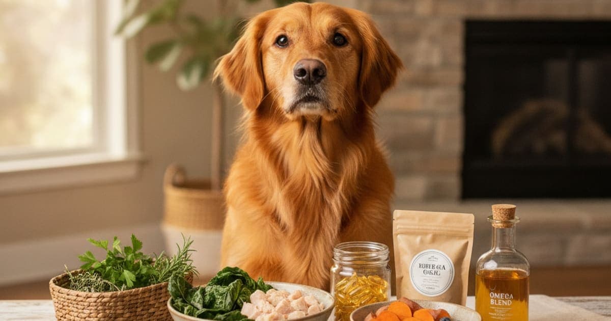 A dog being cared for at home, illustrating the wolverine stack for overweight dogs