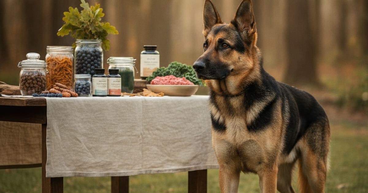 A dog being cared for at home, illustrating the wolverine stack for police k9s