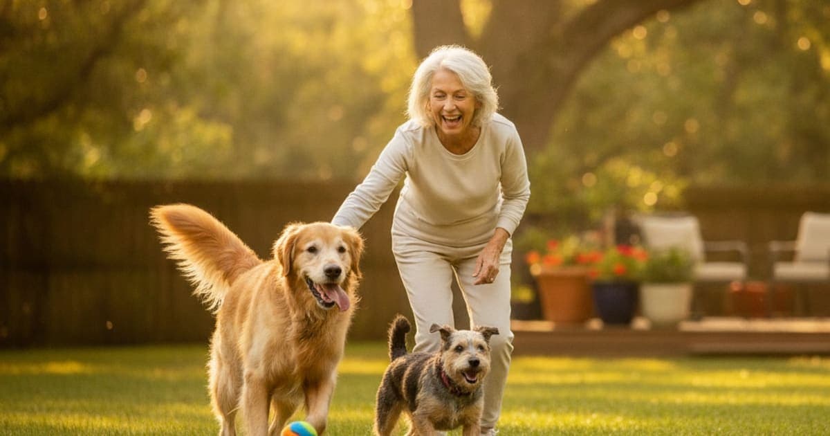 A dog being cared for at home, illustrating the wolverine stack for senior dogs
