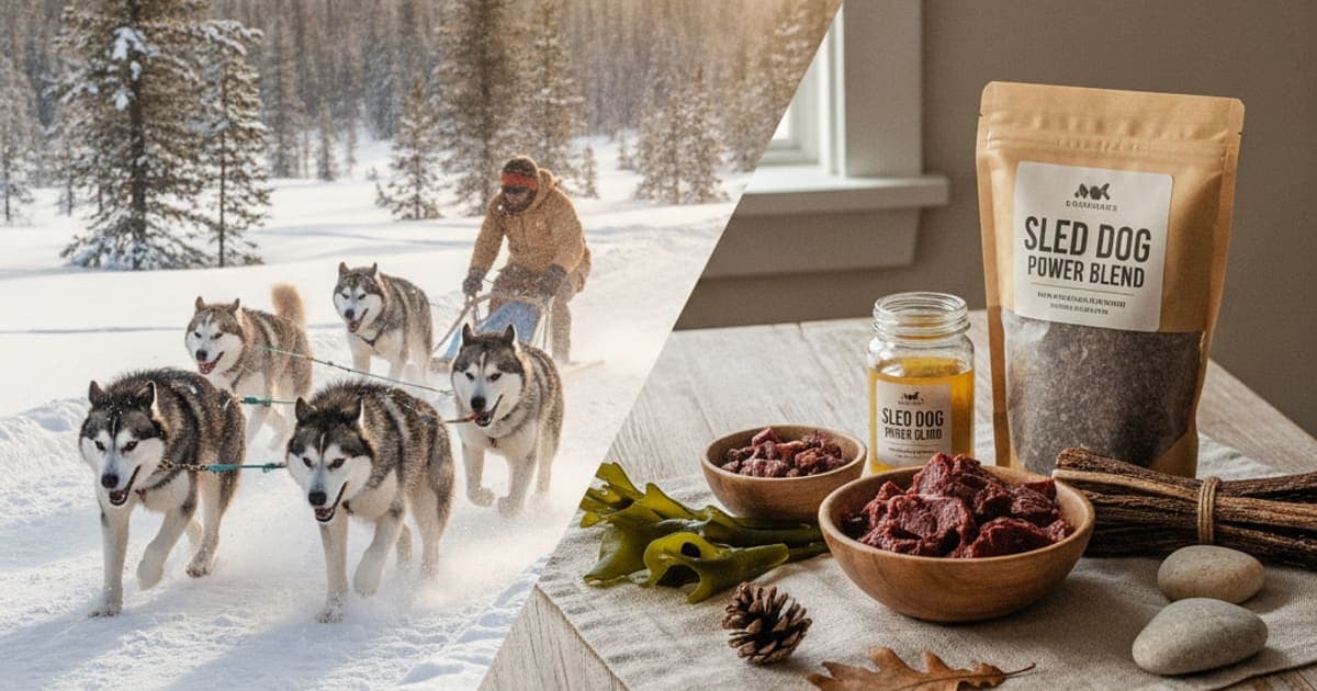A dog being cared for at home, illustrating the wolverine stack for sled dogs