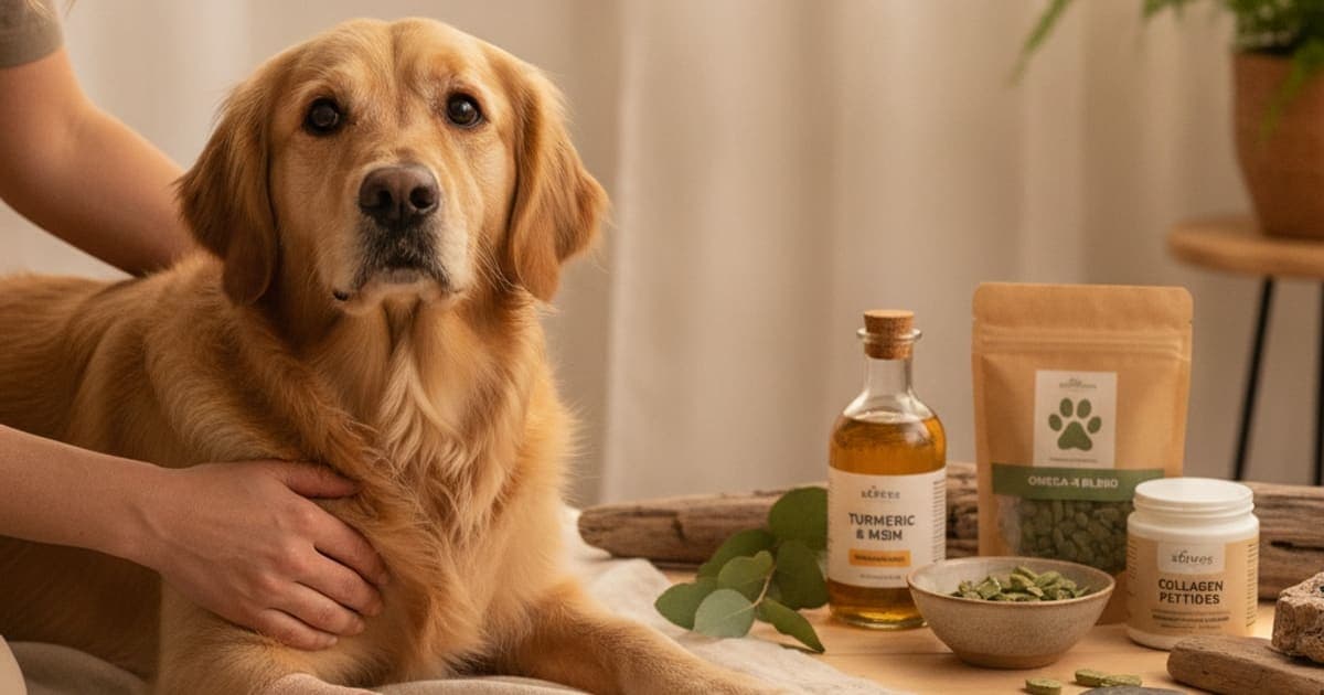 A dog being cared for at home, illustrating the wolverine stack for soft tissue injury in dogs