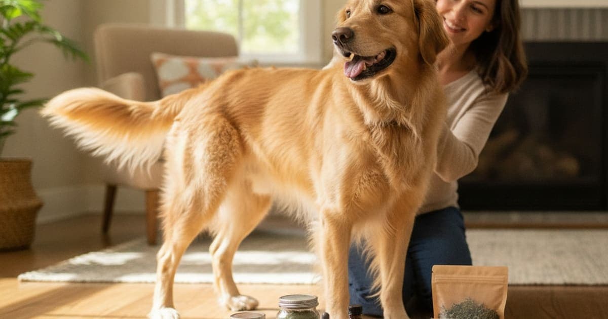A dog being cared for at home, illustrating wolverine stack for stomach ulcers in dogs: evidence