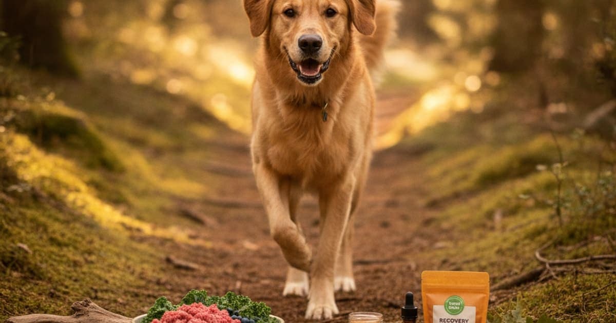 A dog being cared for at home, illustrating the wolverine stack for three-legged dogs: what it is