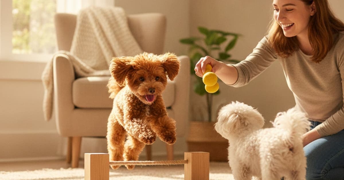 A dog being cared for at home, illustrating the wolverine stack for toy breeds