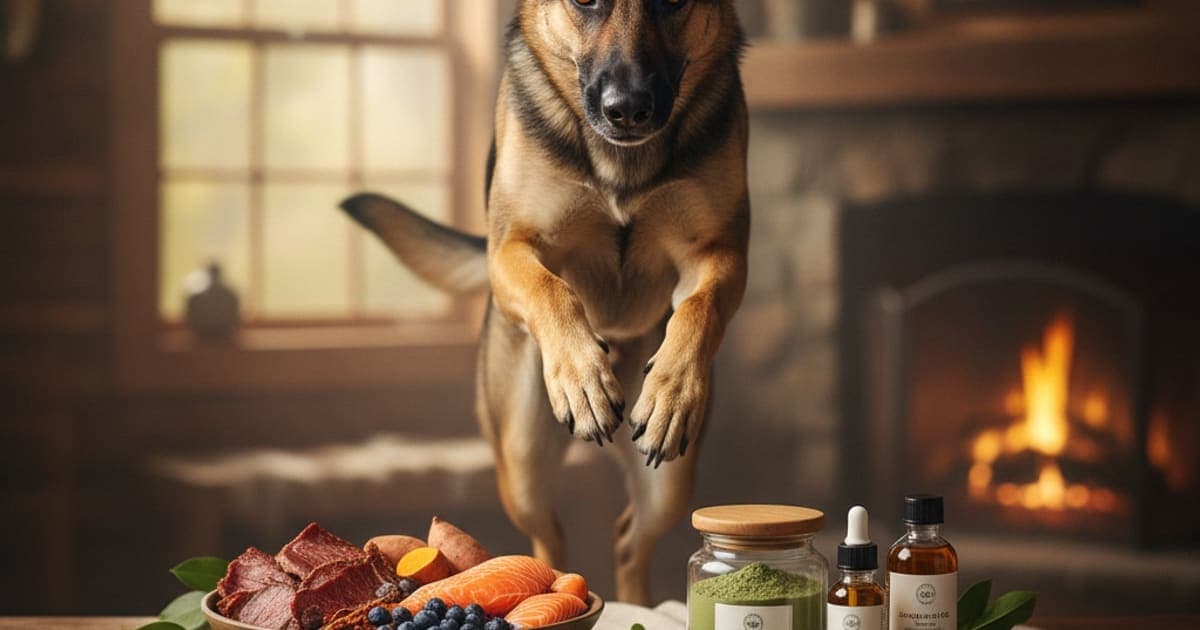 A dog being cared for at home, illustrating the wolverine stack for working dogs
