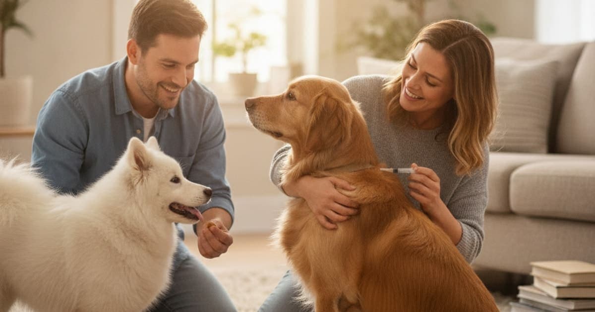 A dog being cared for at home, illustrating the wolverine stack: how to inject it for dogs