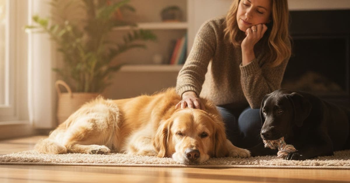 A dog being cared for at home, illustrating the wolverine stack and lethargy in dogs: what to know