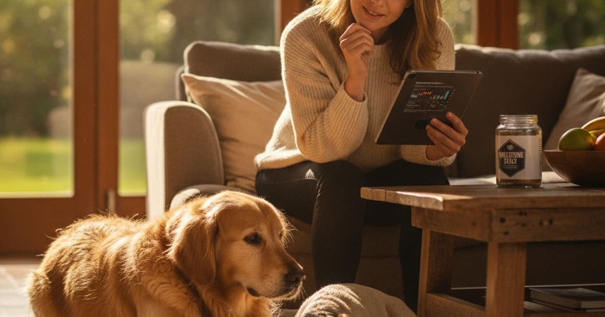 A dog being cared for at home, illustrating the wolverine stack and long-term safety for dogs