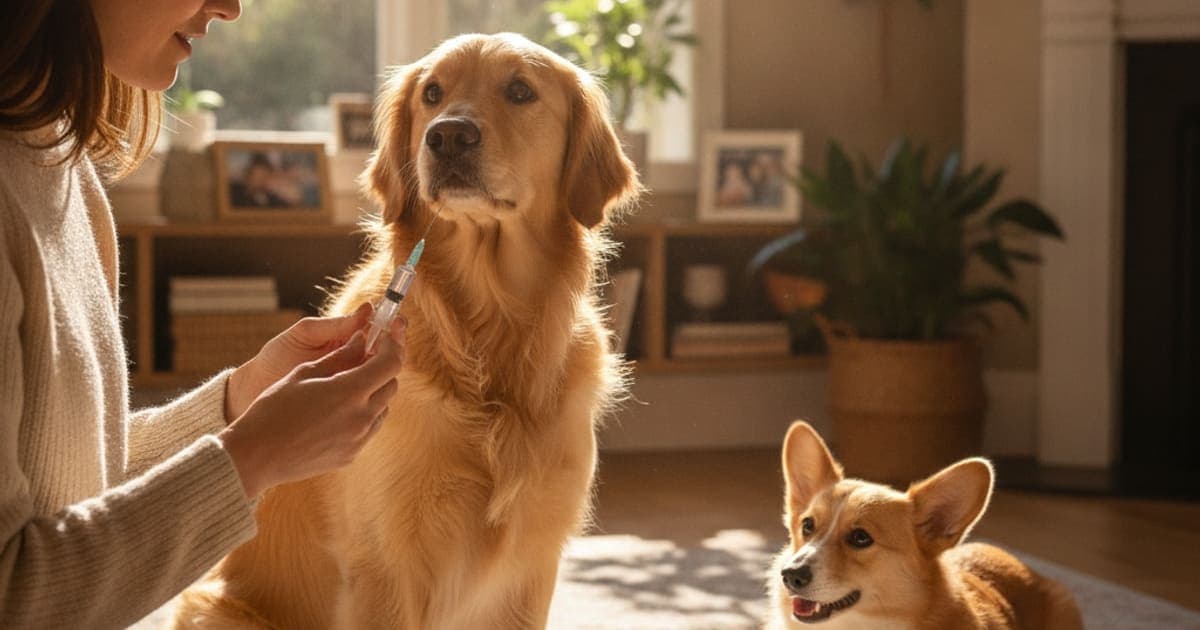 A dog being cared for at home, illustrating the wolverine stack needle size for dogs: what to know