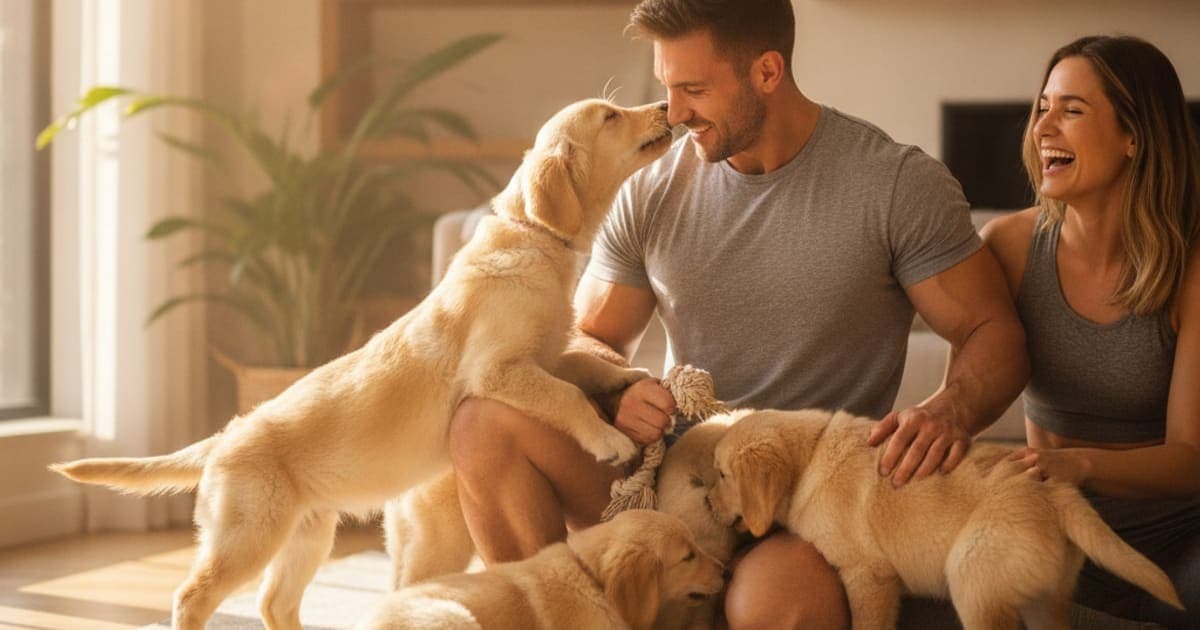 A dog being cared for at home, illustrating the wolverine stack and puppies: what owners should know