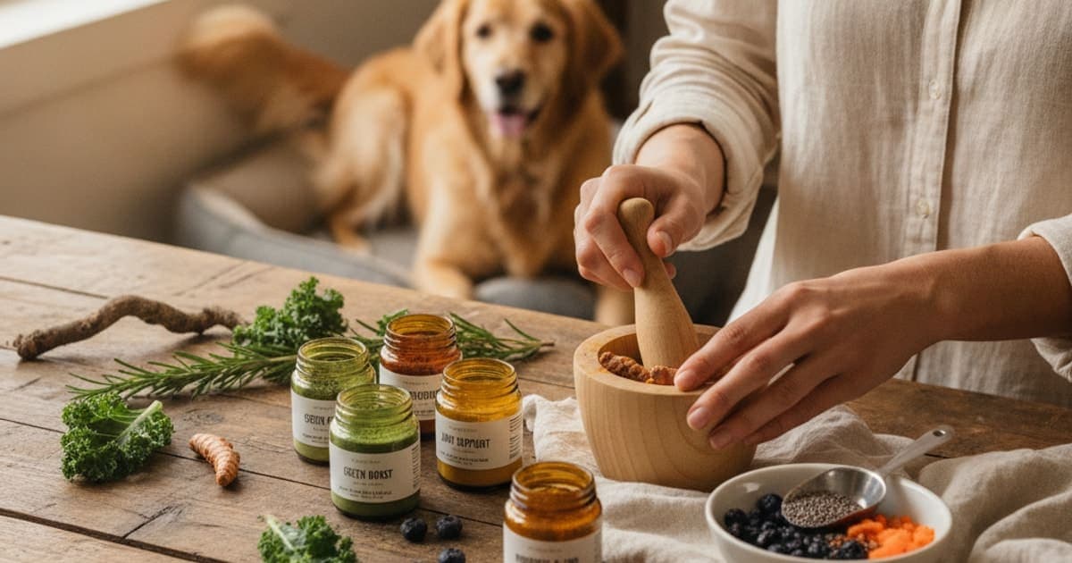 A dog being cared for at home, illustrating wolverine stack reconstitution for dogs