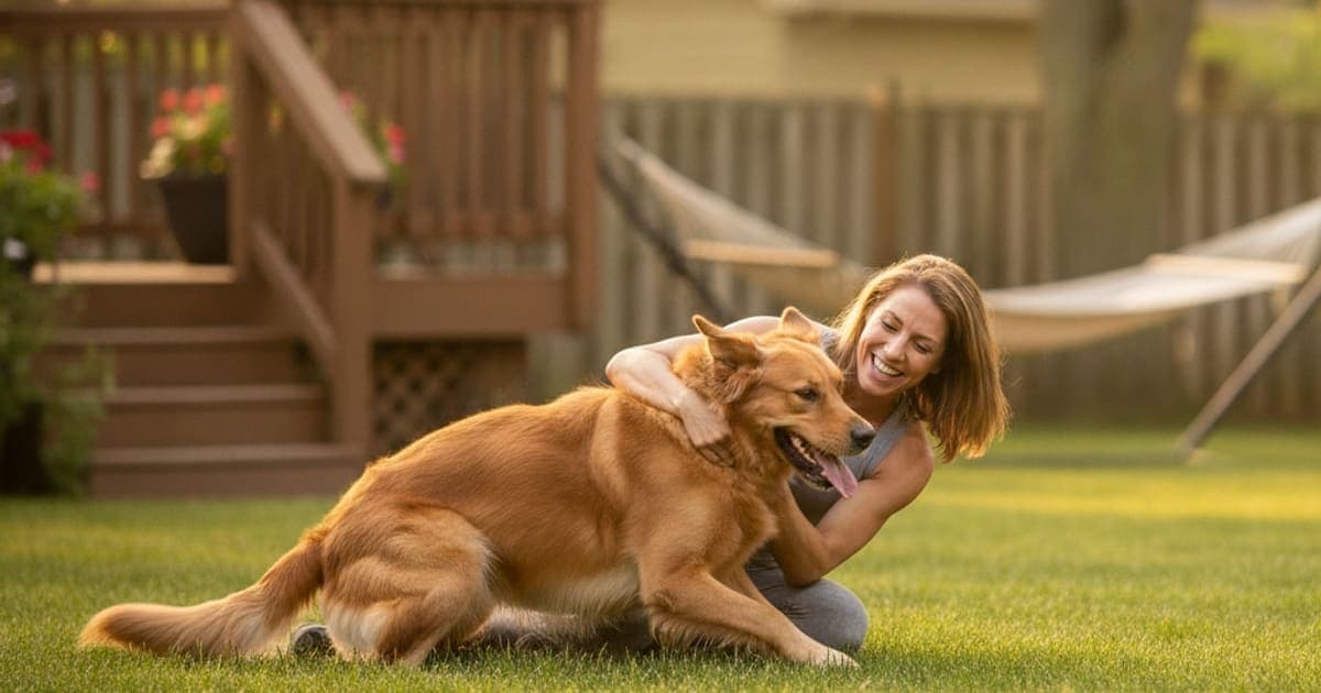 A dog being cared for at home, illustrating wolverine stack results after 6 weeks for dogs