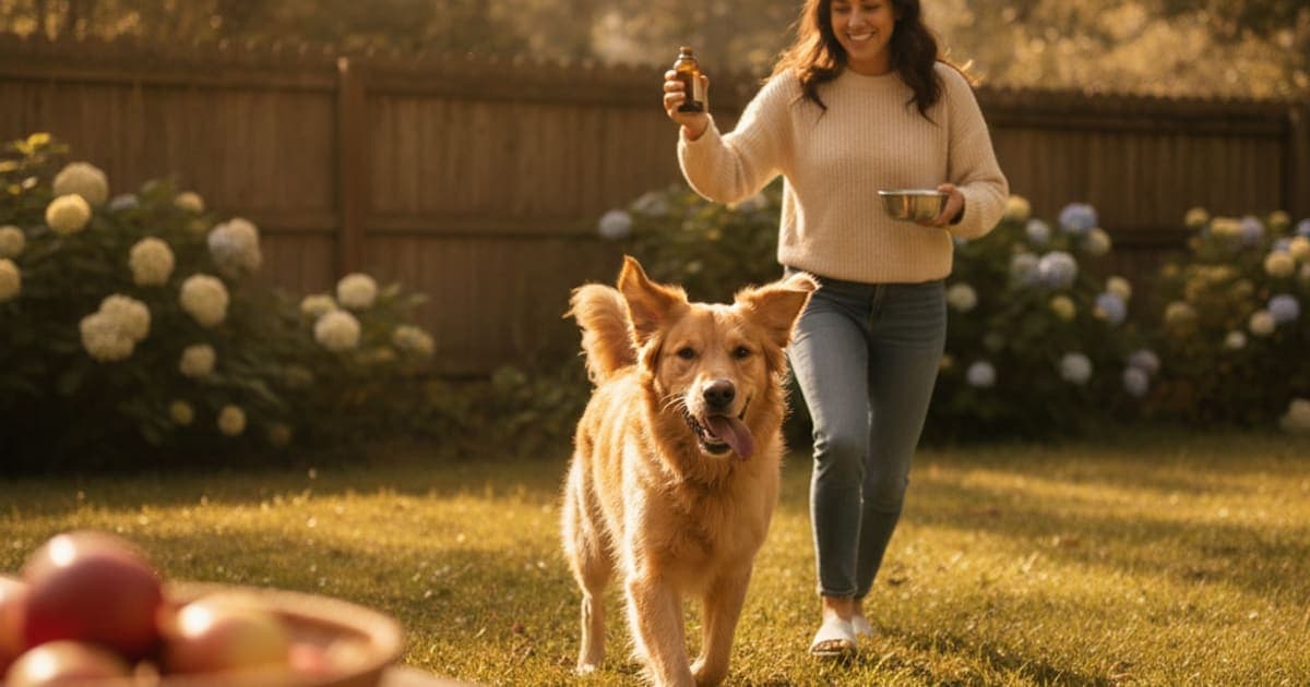 A dog being cared for at home, illustrating wolverine stack vs apple cider vinegar for dogs