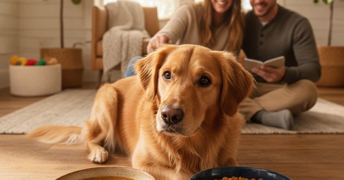 A dog being cared for at home, illustrating wolverine stack vs bone broth for dogs