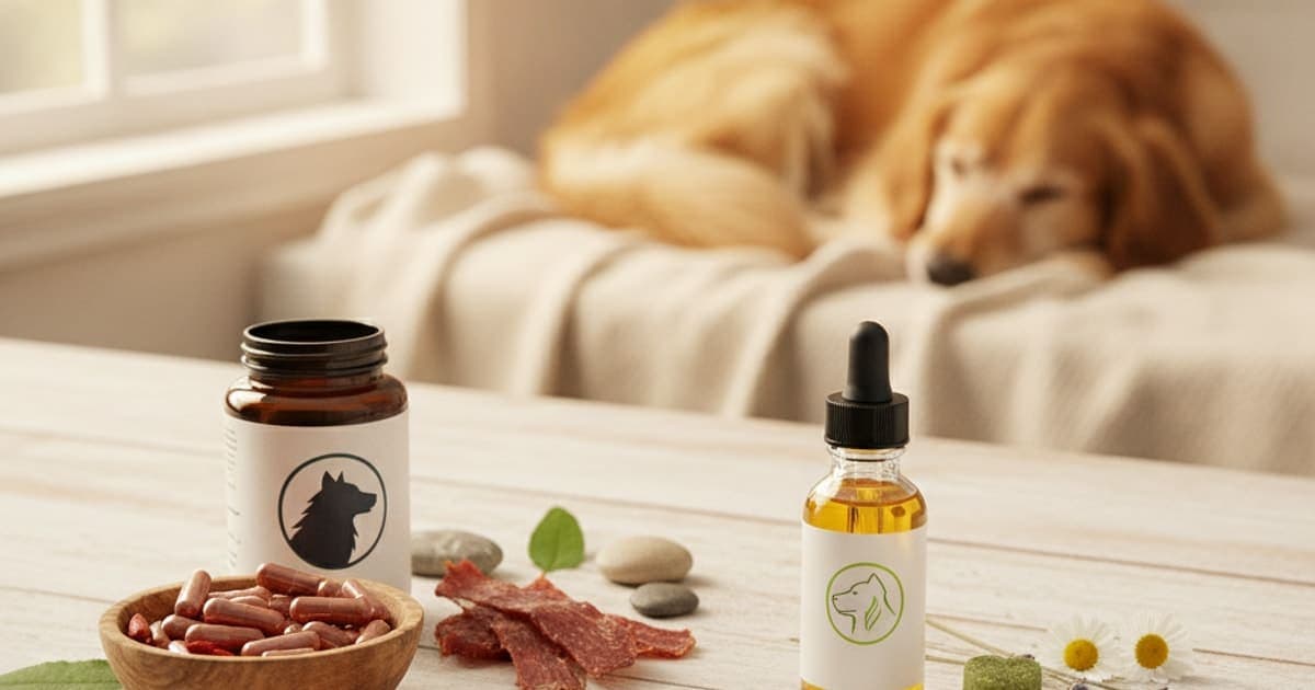 A dog being cared for at home, illustrating wolverine stack vs cbd oil for dogs