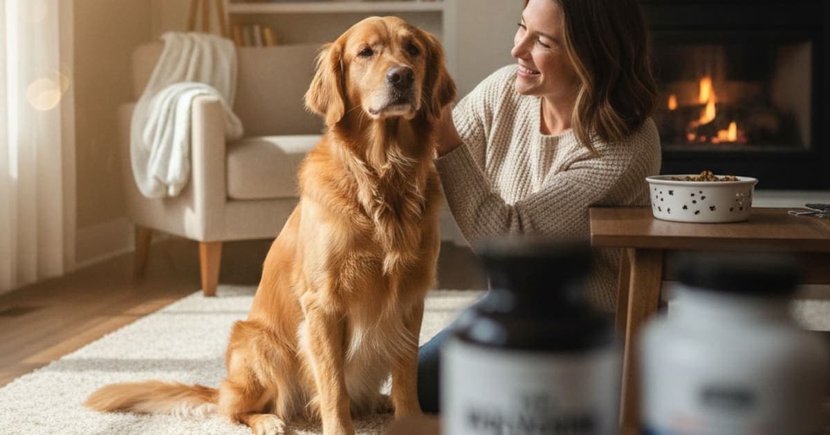 A dog being cared for at home, illustrating wolverine stack vs deramaxx for dogs