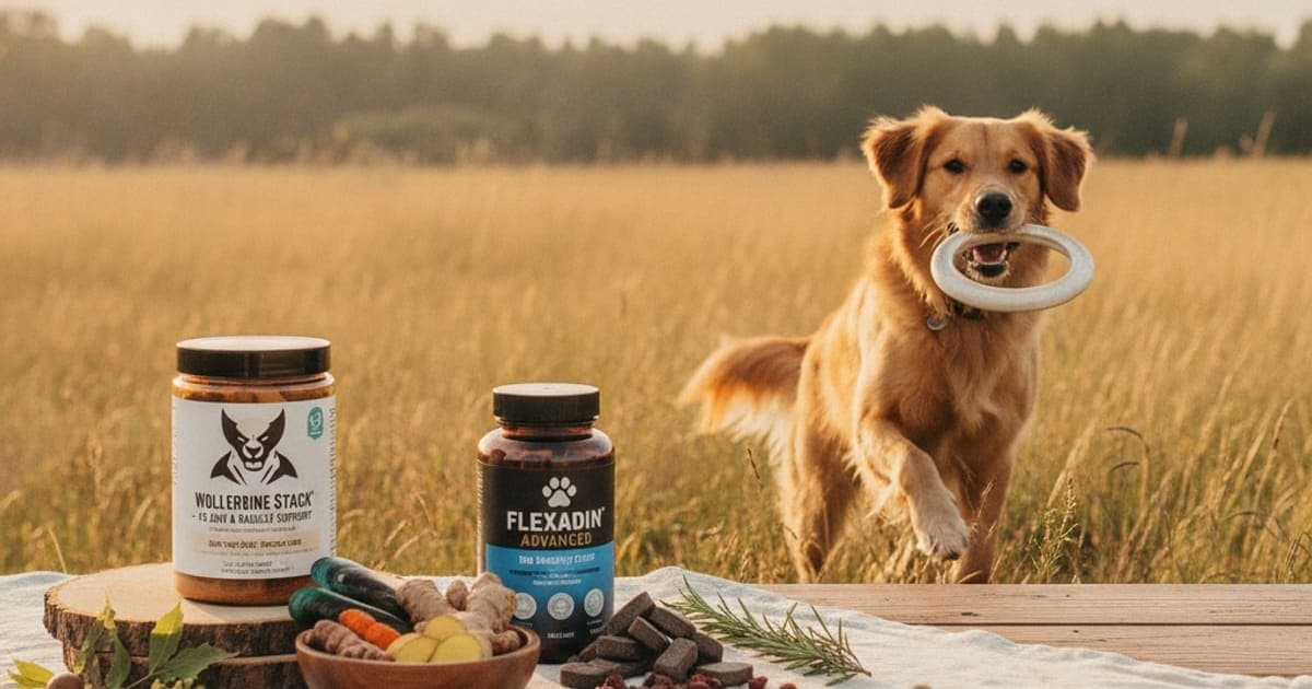A dog being cared for at home, illustrating wolverine stack vs flexadin for dogs: key differences