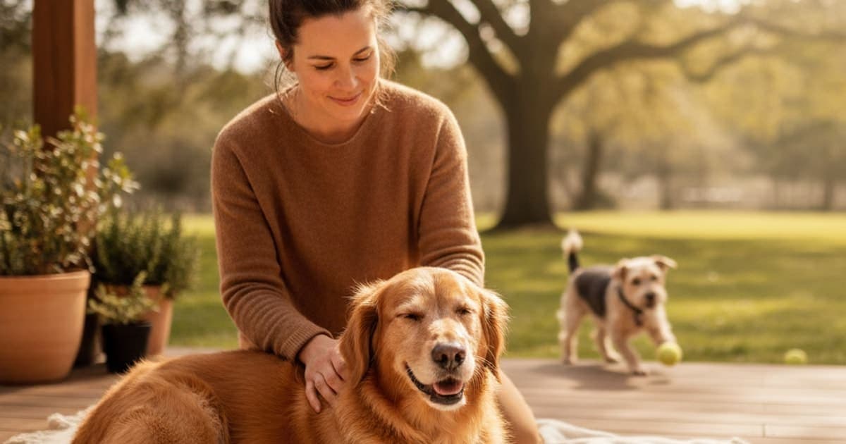 A dog being cared for at home, illustrating wolverine stack vs massage therapy for dogs