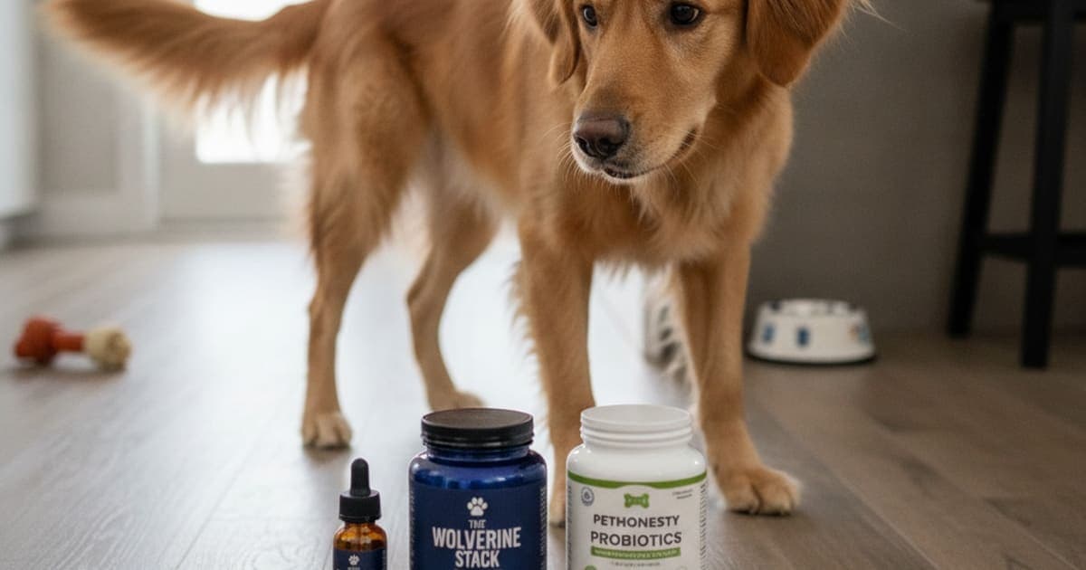 A dog being cared for at home, illustrating wolverine stack vs pethonesty for dogs