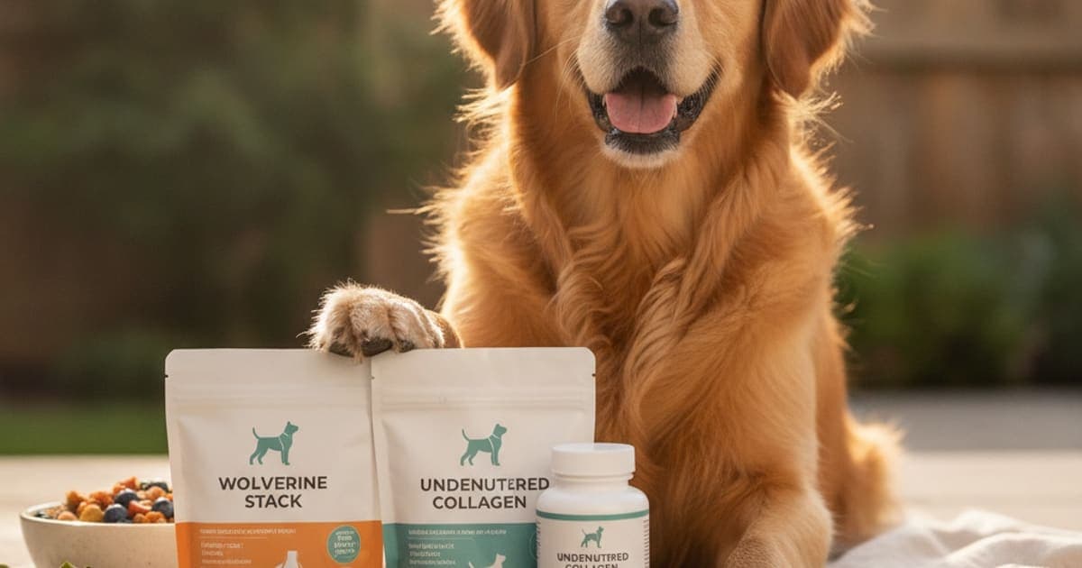 A dog being cared for at home, illustrating wolverine stack vs undenatured collagen for dogs