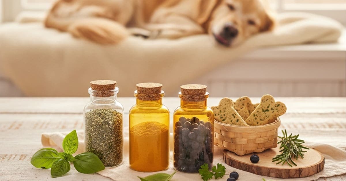 A dog being cared for at home, illustrating thorne dog supplements: what to know before you buy