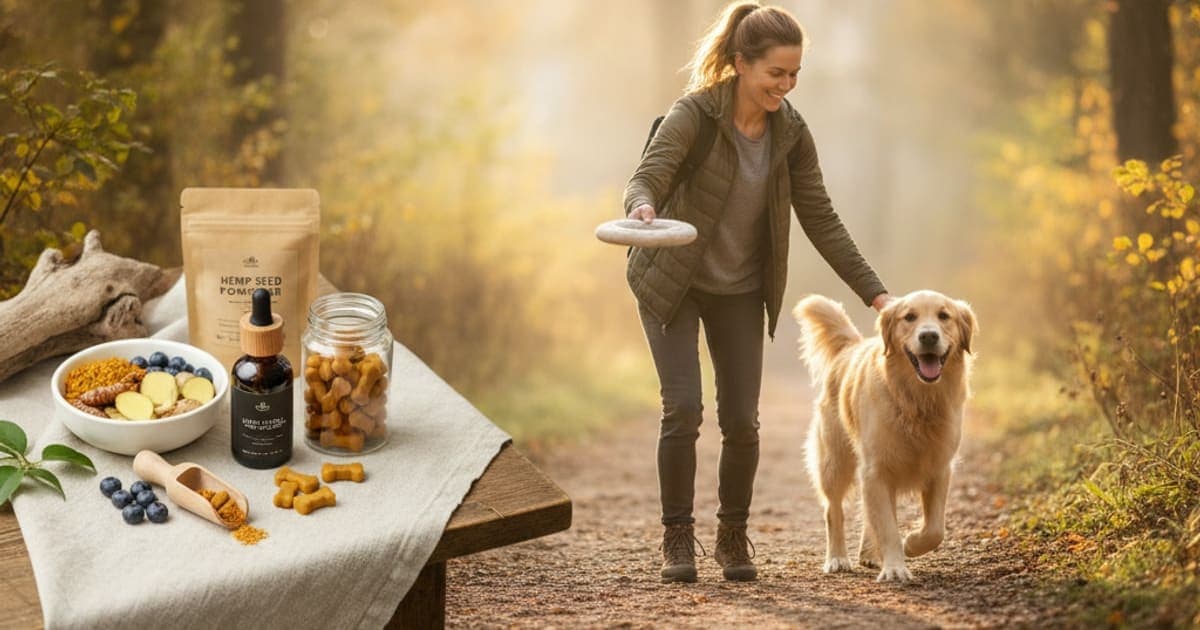 A dog being cared for at home, illustrating top joint supplement for dogs