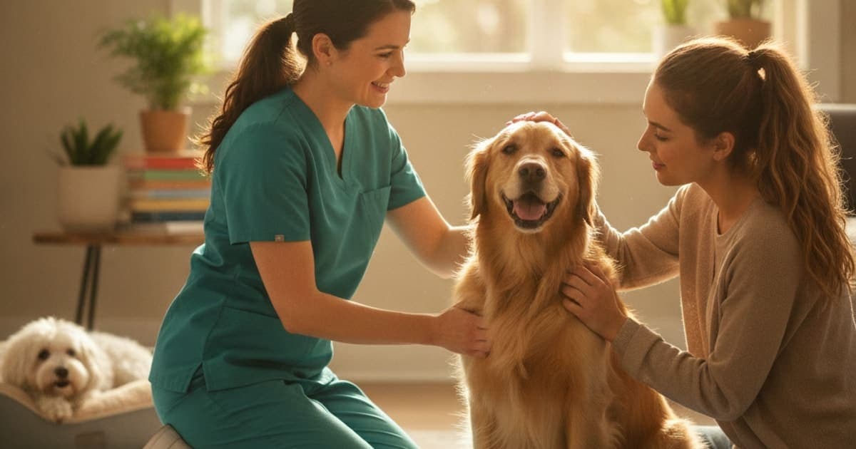 A dog being cared for at home, illustrating torn ligament in dogs: signs, causes and what helps