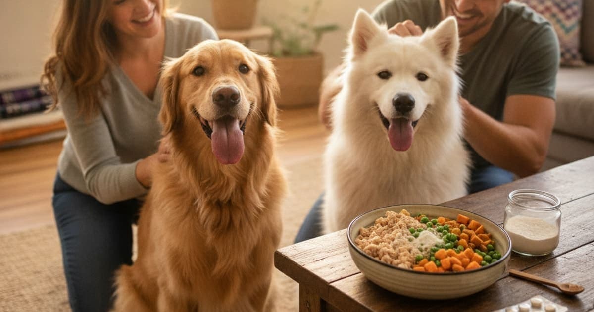 A dog being cared for at home, illustrating vet-approved supplements for homemade dog food explained