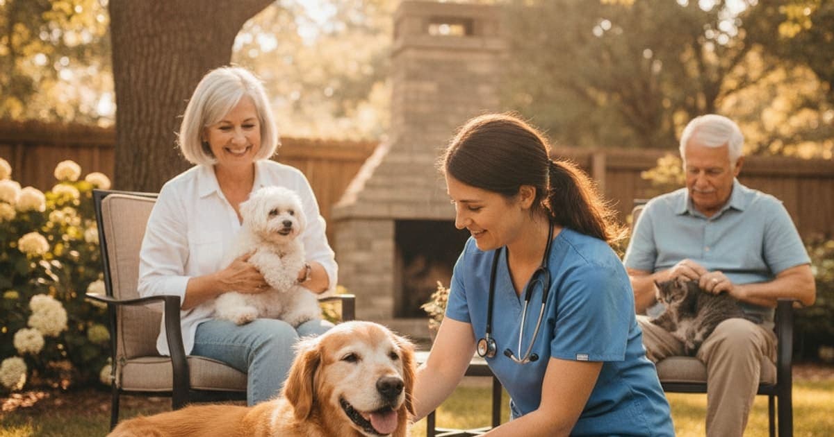 A dog being cared for at home, illustrating veterinary care for senior dogs: visits & costs