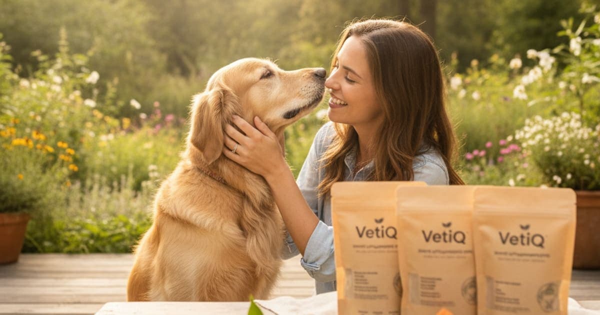 A dog being cared for at home, illustrating vetiq dog supplements