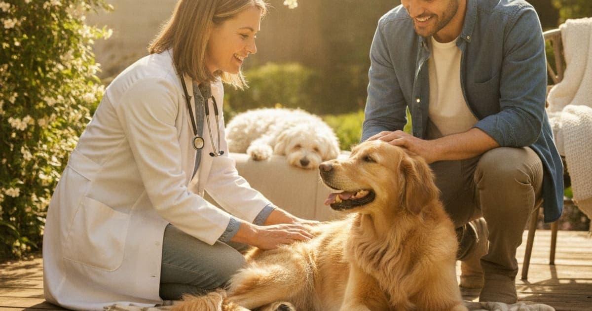 A dog being cared for at home, illustrating what are the first signs of achilles tendon injury in dogs