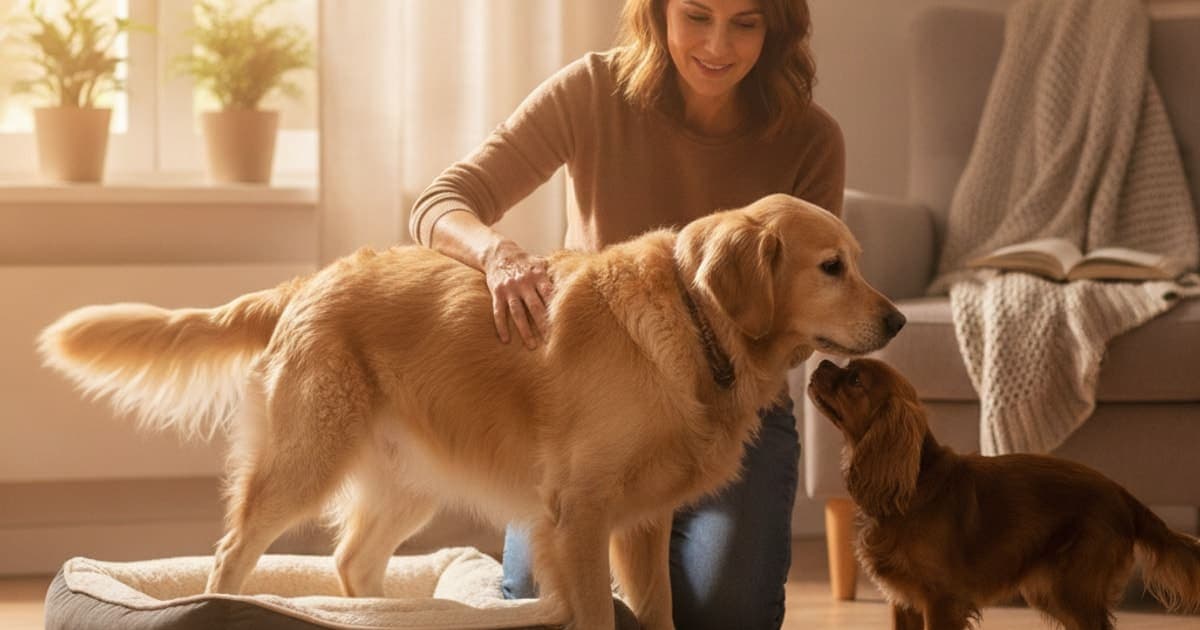 A dog being cared for at home, illustrating what are the first signs of arthritis in dogs? (early clues)