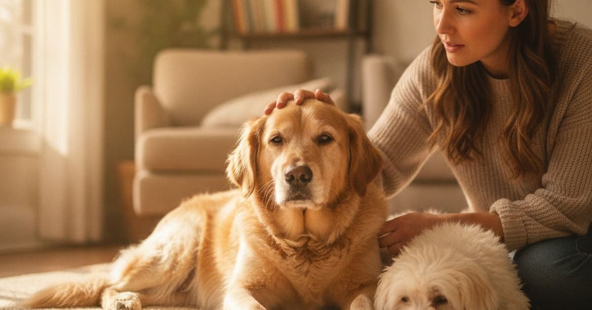 A dog being cared for at home, illustrating what are the first signs of chronic diarrhea in dogs