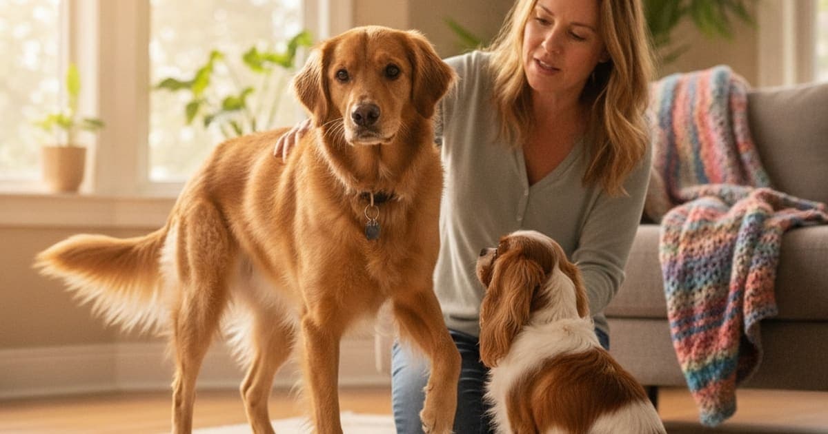 A dog being cared for at home, illustrating what are the first signs of elbow dysplasia in dogs