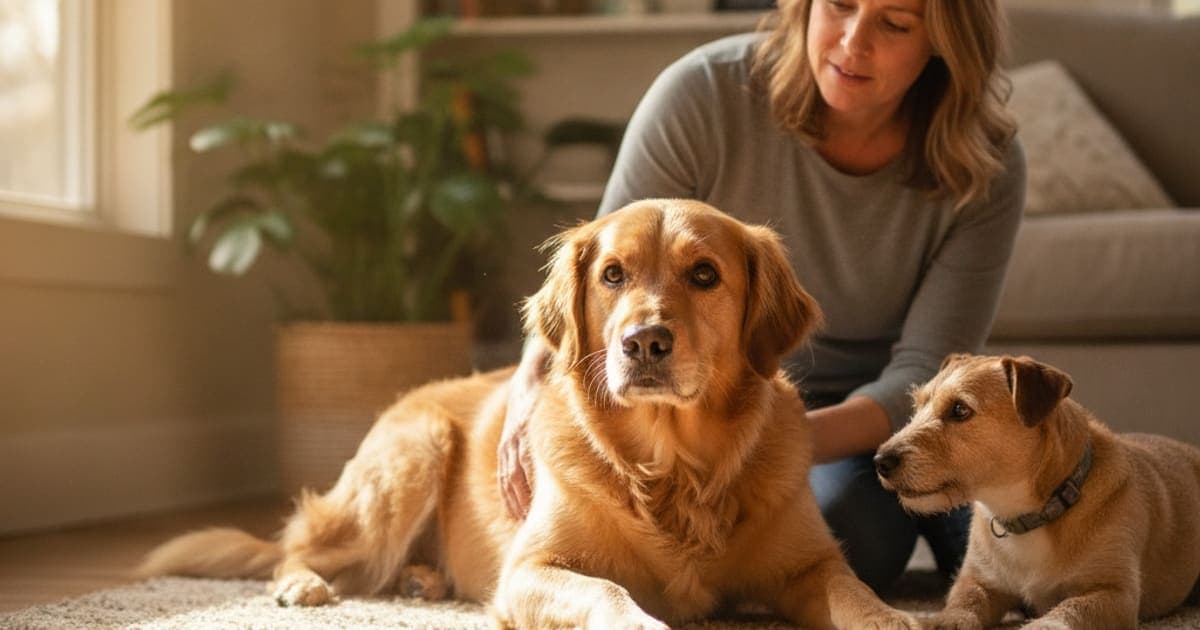 A dog being cared for at home, illustrating what are the first signs of fce in dogs? (spinal stroke)