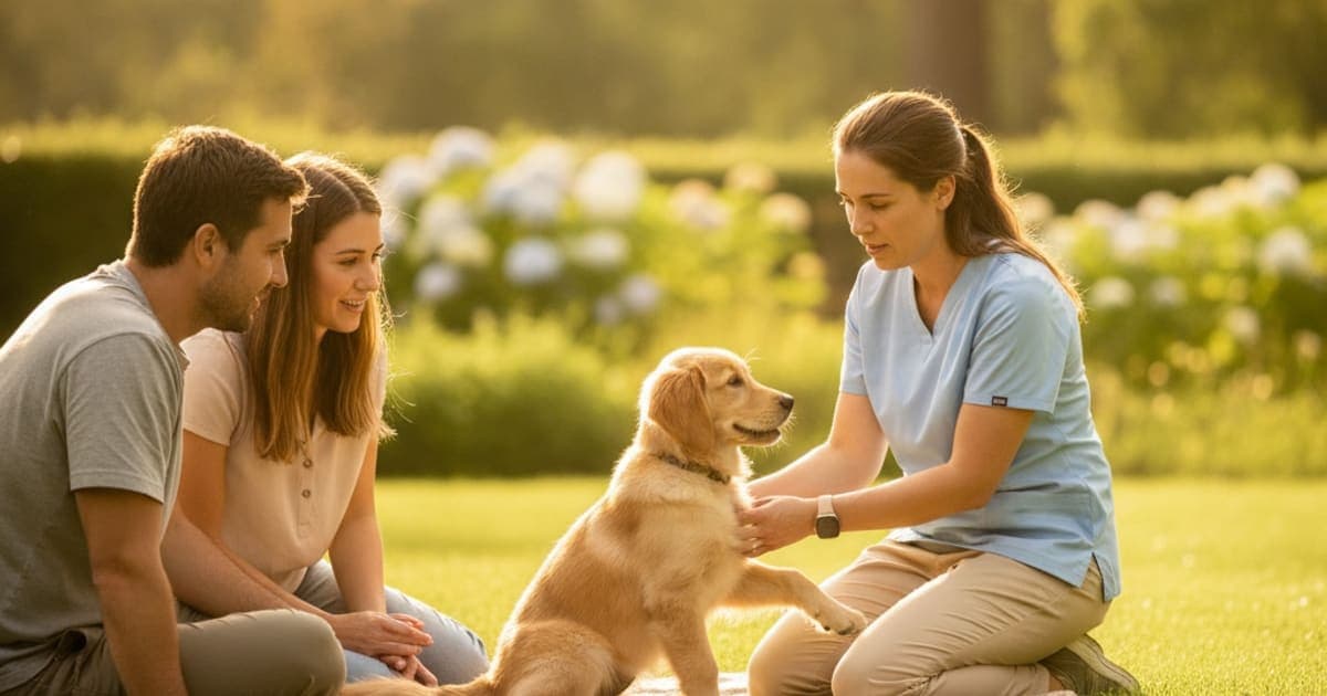 A dog being cared for at home, illustrating what are the first signs of growth plate injury in dogs
