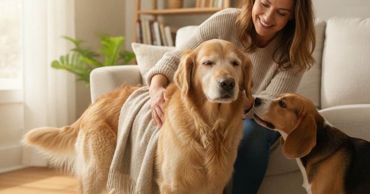 A dog being cared for at home, illustrating what are the first signs of hind end weakness in dogs