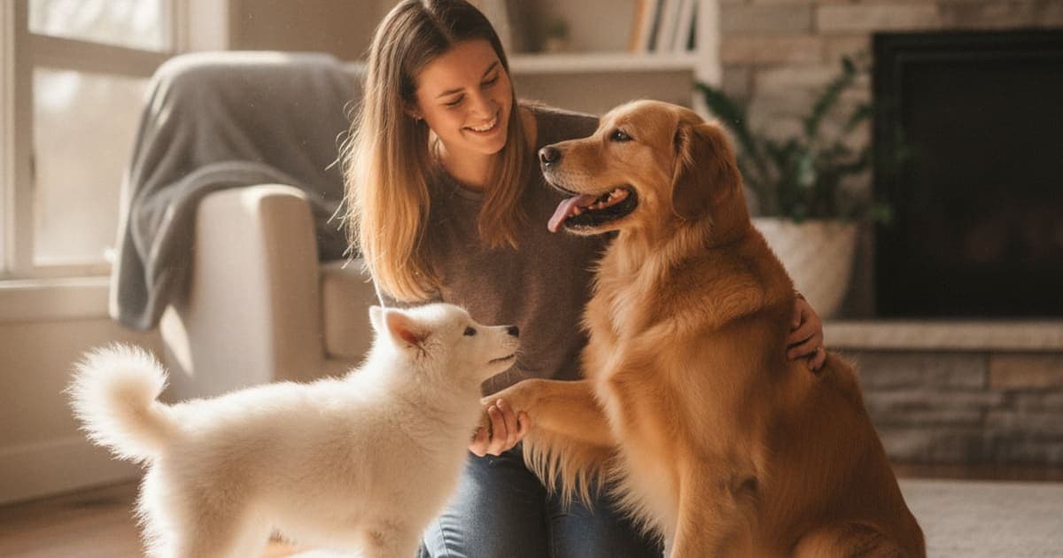 A dog being cared for at home, illustrating what are the first signs of joint effusion in dogs