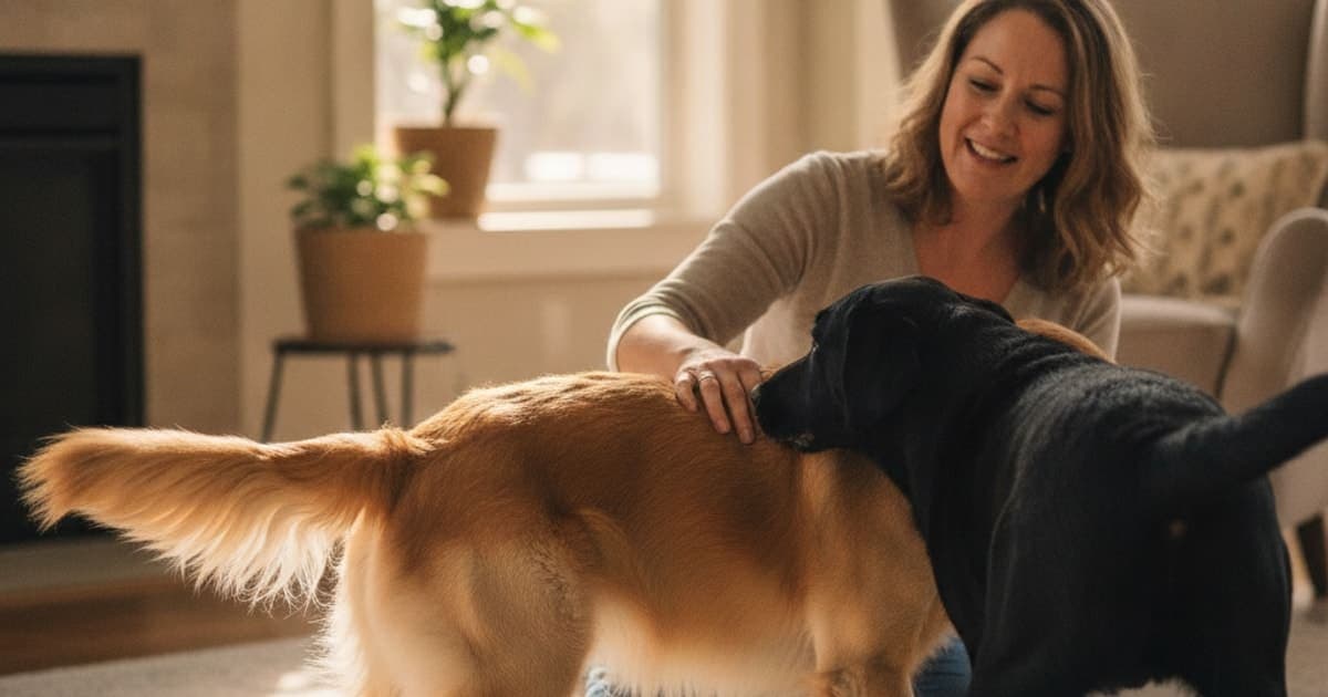 A dog being cared for at home, illustrating what are the first signs of lumbosacral stenosis in dogs
